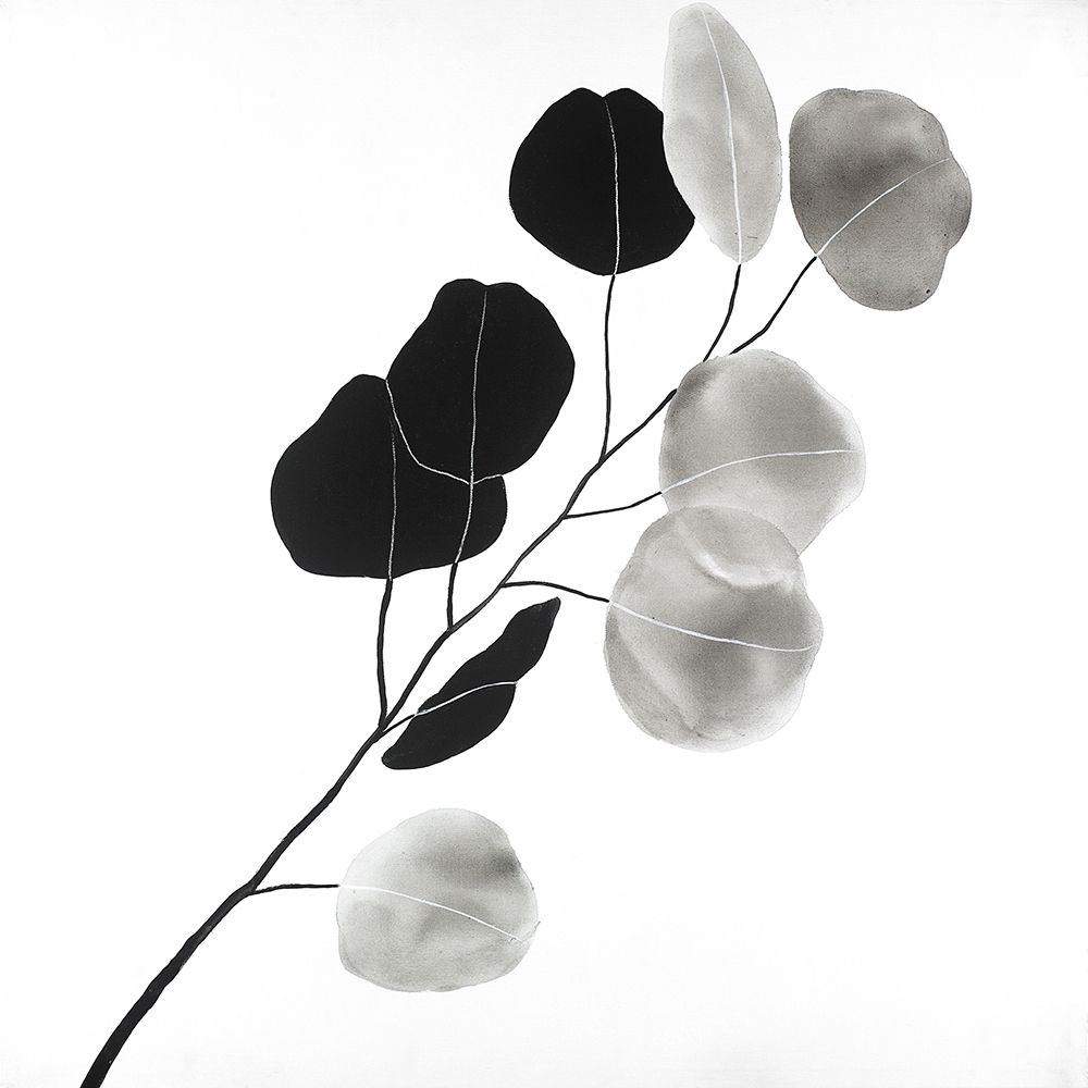 Wall Art Painting id:194052, Name: Grayscale Branch with Round Shape Leaves, Artist: Atelier B Art Studio