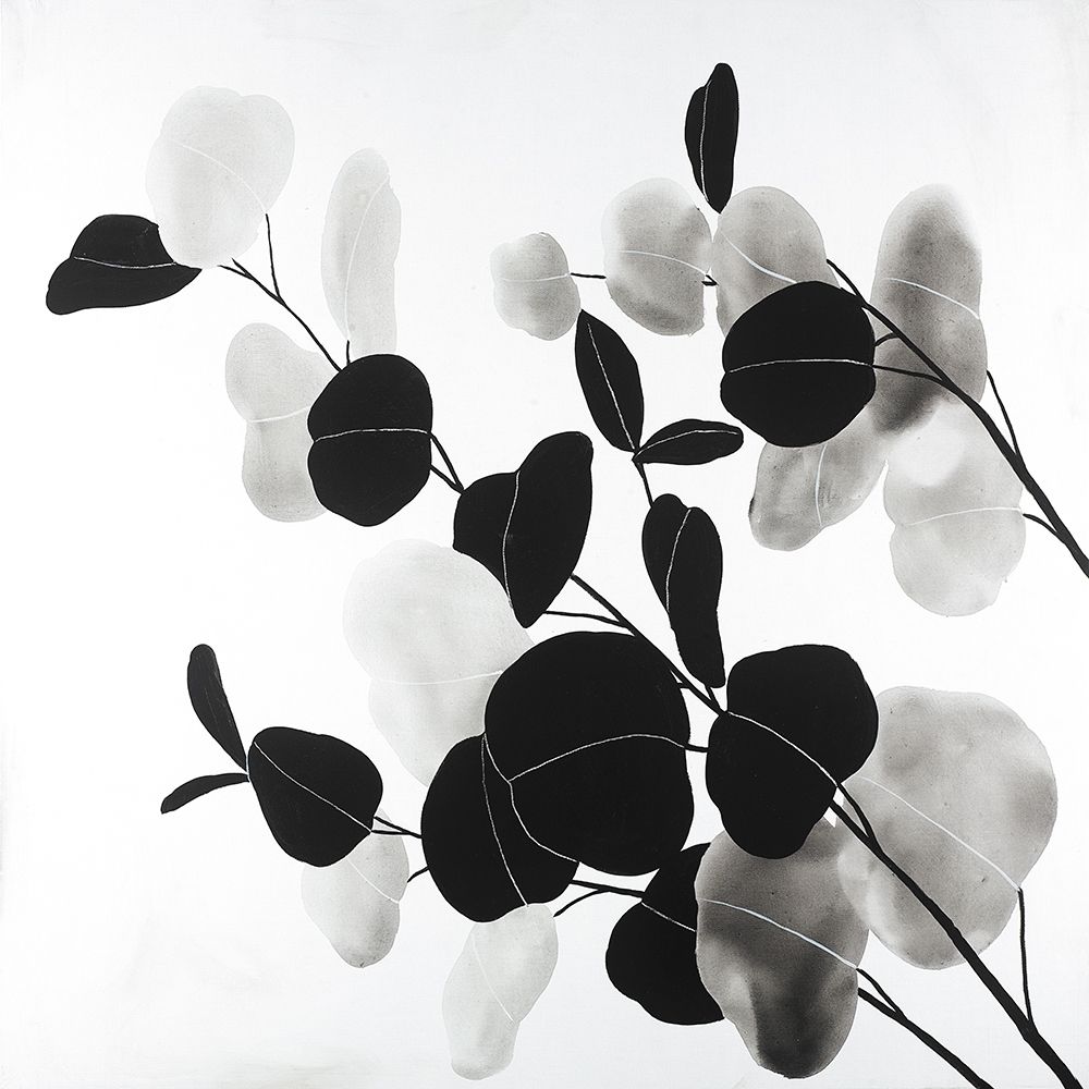 Wall Art Painting id:194053, Name: Grayscale Branches with Round Shape Leaves, Artist: Atelier B Art Studio