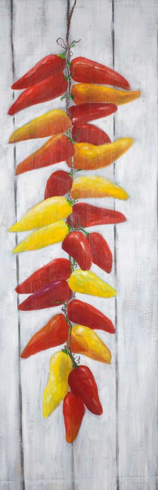 Wall Art Painting id:154161, Name: Rope of Peppers with Wood Background, Artist: Atelier B Art Studio