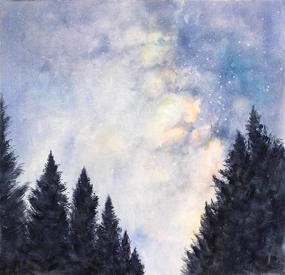 Wall Art Painting id:212224, Name: STARRY SKY IN A DARK FOREST, Artist: Atelier B Art Studio