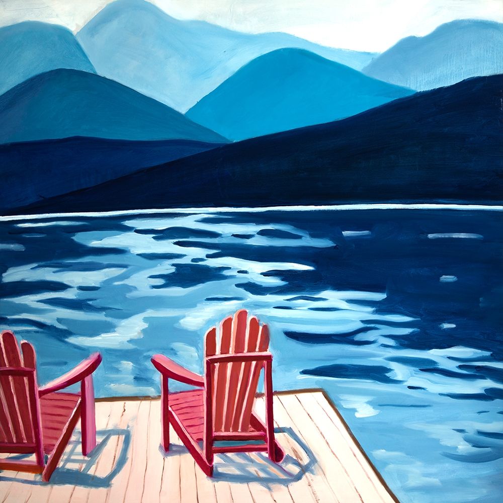 Wall Art Painting id:212232, Name: LAKE, DOCK, MOUNTAINS and CHAIRS, Artist: Atelier B Art Studio