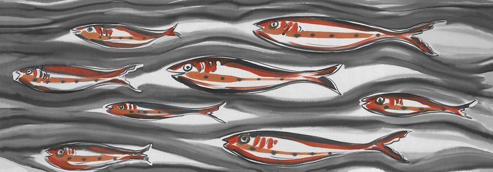 Wall Art Painting id:198182, Name: Swimming red fishes in black and grey sea, Artist: anonymous