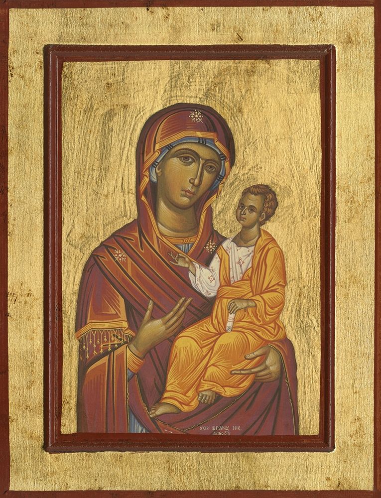 Wall Art Painting id:198187, Name: Byzantine Icon Haloed Virgin Mary with Baby Jesus, Artist: anonymous