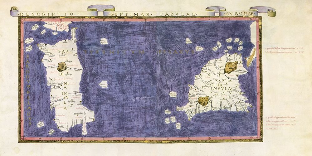 Wall Art Painting id:198198, Name: Ancient Map ofMediterranean Sea with Sicily and Sardinia islands , Artist: anonymous