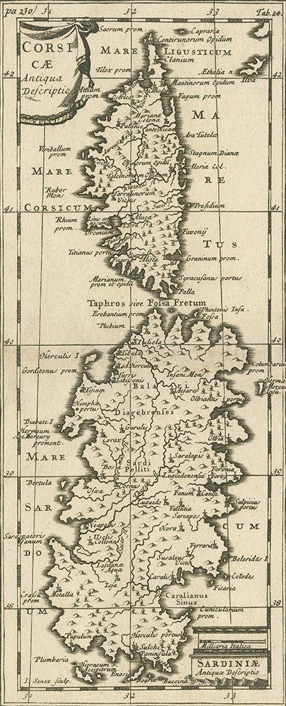 Wall Art Painting id:198201, Name: Ancient map of mediterranean Sea with corsican and sardinia island , Artist: anonymous