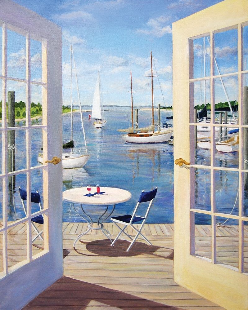 Wall Art Painting id:234149, Name: Table on the Harbor, Artist: Saxe, Carol