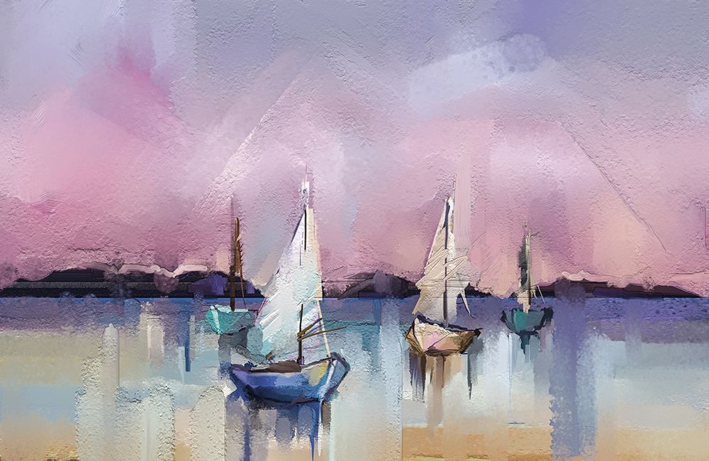 Wall Art Painting id:279024, Name: Seascape with Sunlit Background, Artist: Pornmingmas, N.