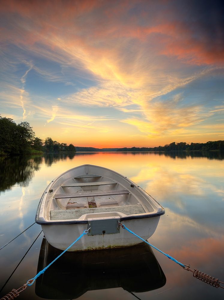 Wall Art Painting id:282343, Name: Rowboat on Summer Lake, Color, Artist: Anonymous