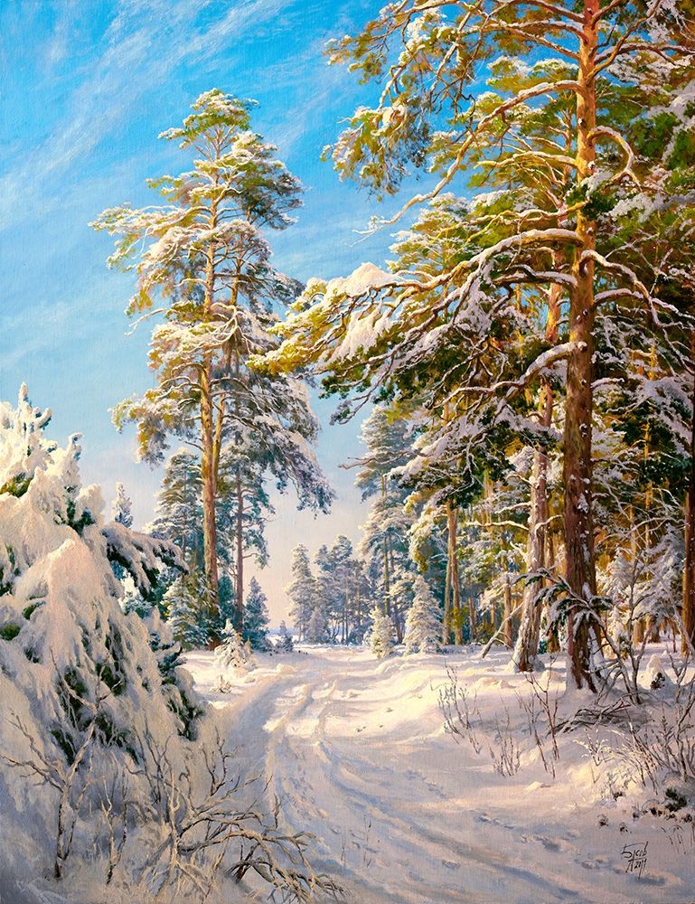 Wall Art Painting id:255721, Name: Pine forest winter, Artist: Basov, Sergej