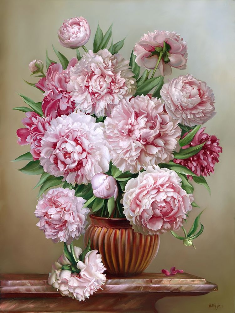 Wall Art Painting id:255860, Name: Bouquet on a marble table, Artist: Buzin, Igor