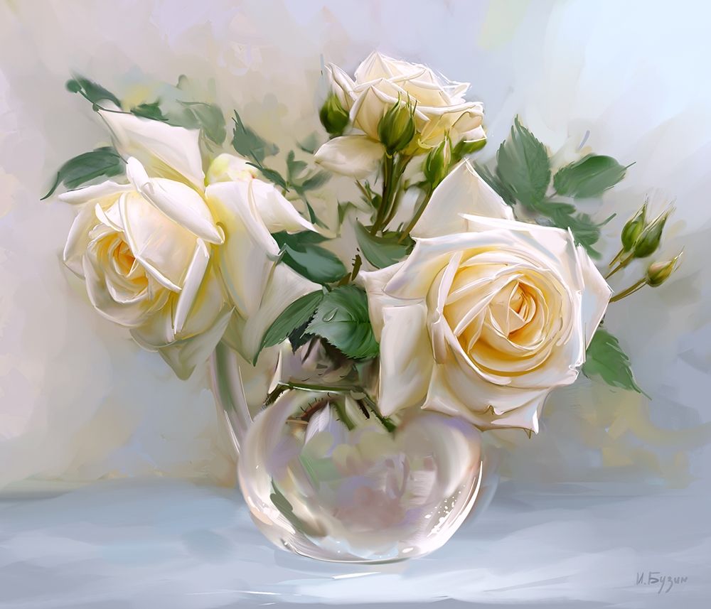 Wall Art Painting id:255851, Name: White roses, Artist: Buzin, Igor