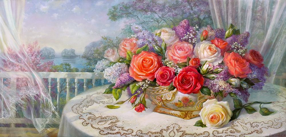 Wall Art Painting id:255880, Name: Roses on the veranda, Artist: Dandorf, Olga