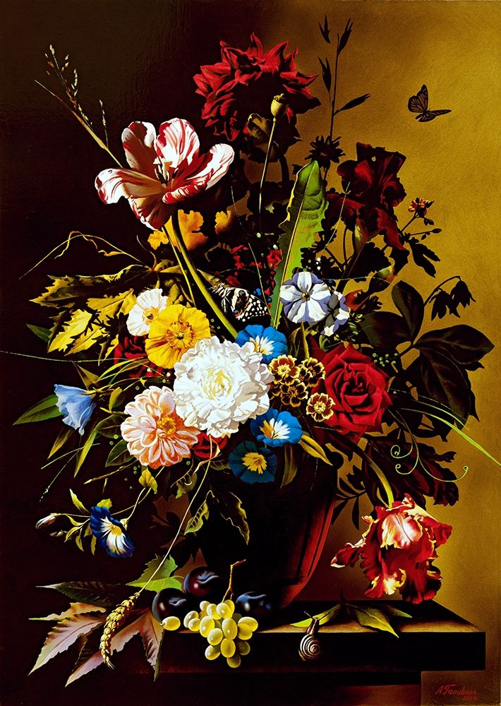 Wall Art Painting id:261029, Name: Still-life with a butterfly, Artist: Golovin, Konstantin