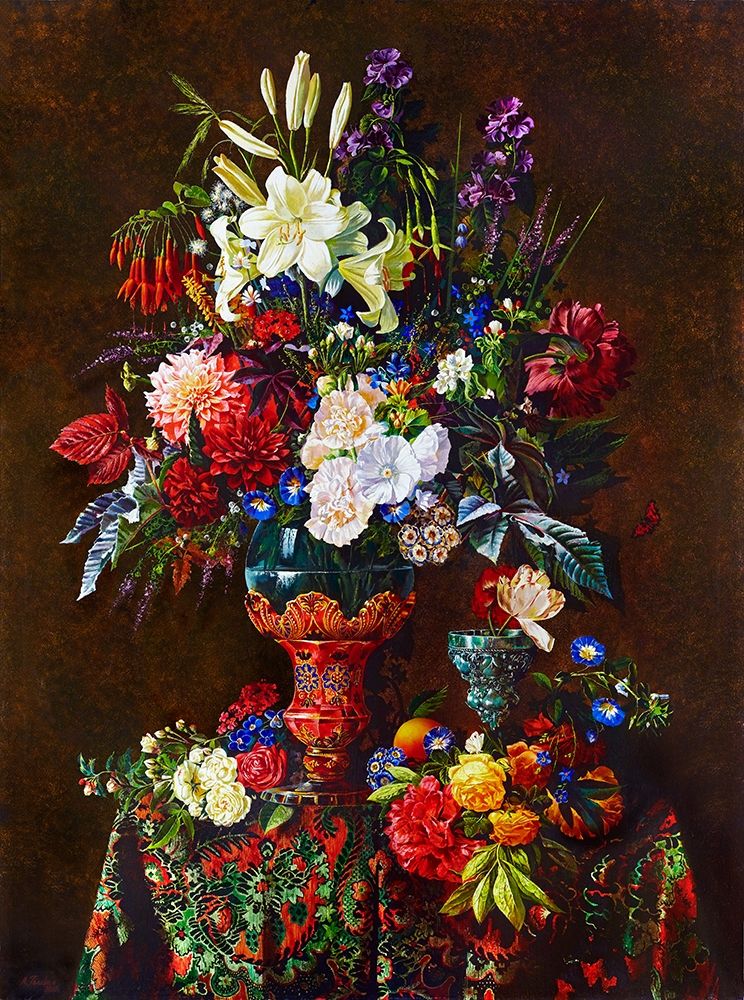 Wall Art Painting id:261016, Name: Still-life with a red vase, Artist: Golovin, Konstantin
