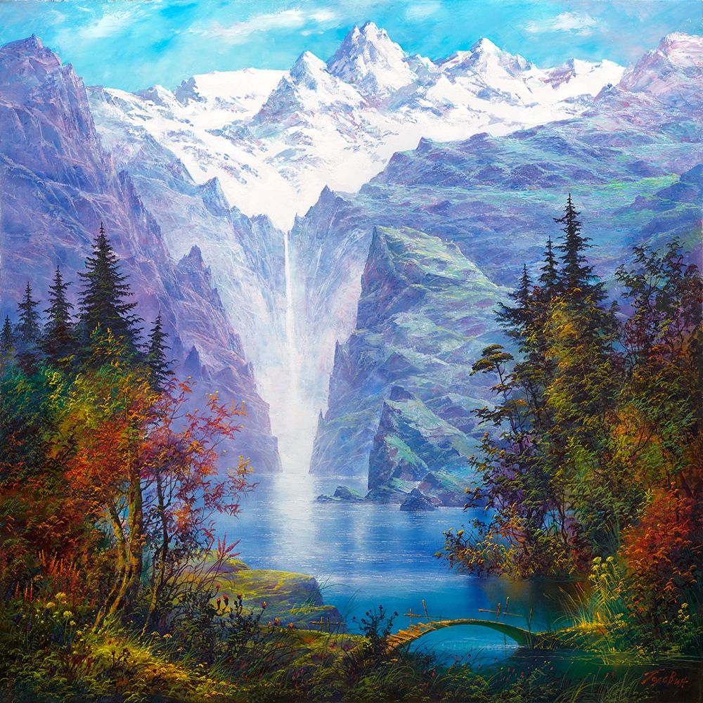 Wall Art Painting id:261019, Name: Lake in mountains, Artist: Golovin, Konstantin