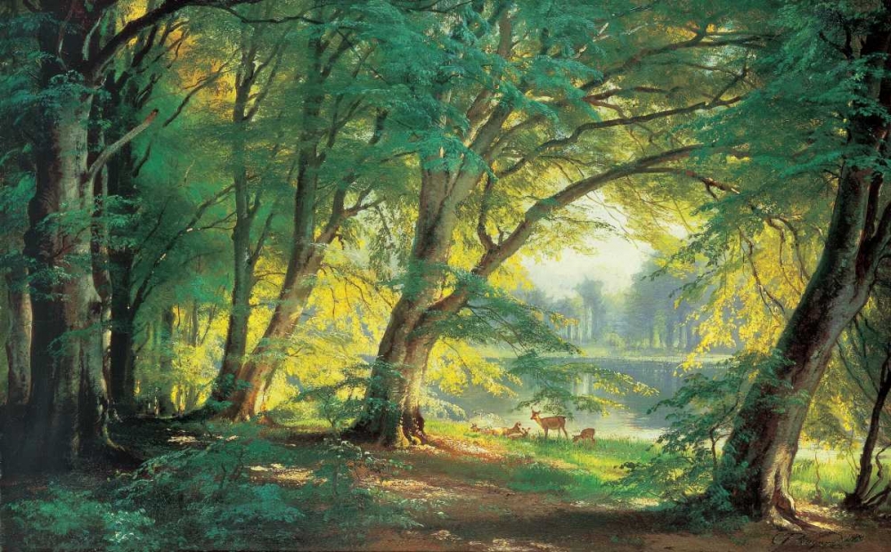 Wall Art Painting id:315600, Name: Deer in a Forest, Artist: Aagaard, Carl Frederic
