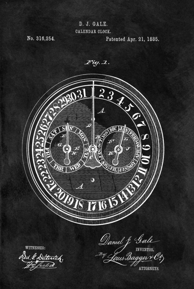 Wall Art Painting id:318164, Name: Calendar Clock - 1885-Black, Artist: Sproul, Dan