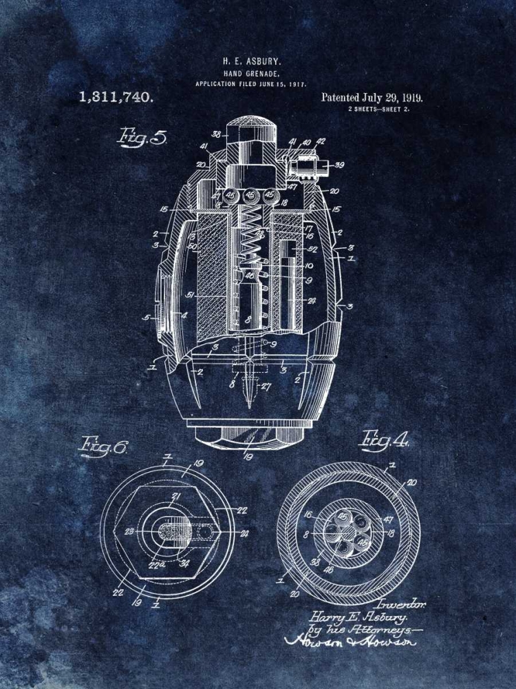 Wall art: Hand Grenade - 1919- Black, by Sproul, Dan