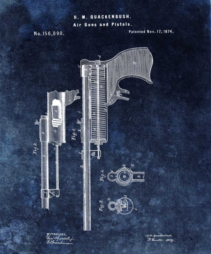 Art Print: Air Guns and Pistols - 1874- Blue