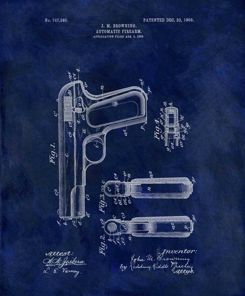 Art Print: Automatic Firearm - 1902-Blue