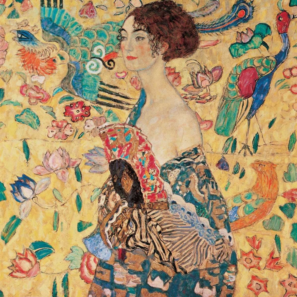 Wall Art Painting id:316194, Name: Donna con ventaglio, Artist: Klimt, Gustav