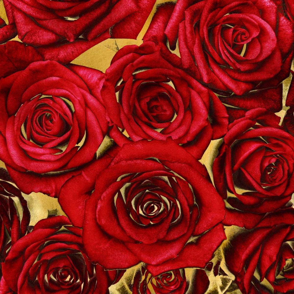 Wall Art Painting id:318332, Name: Roses - Red on Gold, Artist: Bennett, Kate