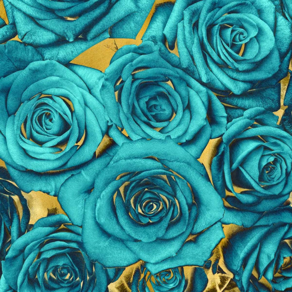 Wall Art Painting id:318334, Name: Roses - Teal on Gold, Artist: Bennett, Kate
