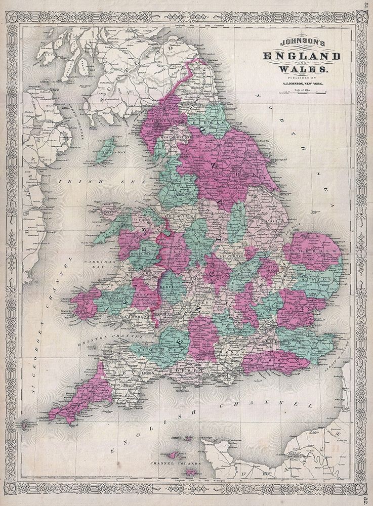Wall Art Painting id:285788, Name: 1867 Johnson Map of England and Wales, Artist: Johnson