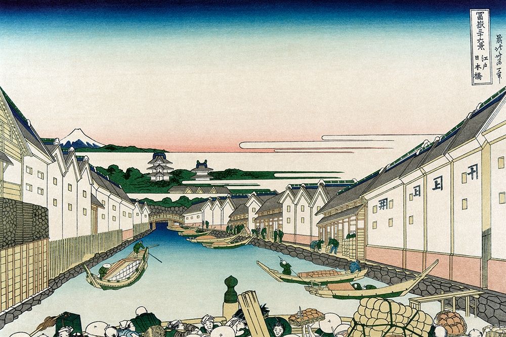 Wall Art Painting id:345639, Name: Nihonbashi Bridge in Edo, 1830, Artist: Hokusai