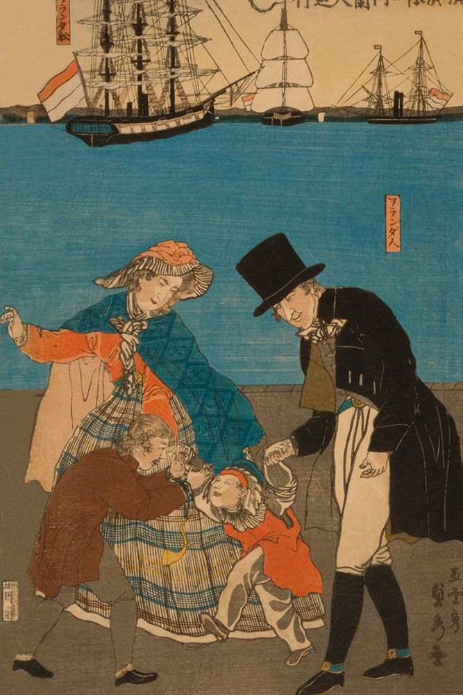 Wall Art Painting id:346870, Name: Dutch people taking a Sunday walk in Yokohama (Yokohama kyujitsu - Orandajin yuko), 1871, Artist: Utagawa, Sadahide