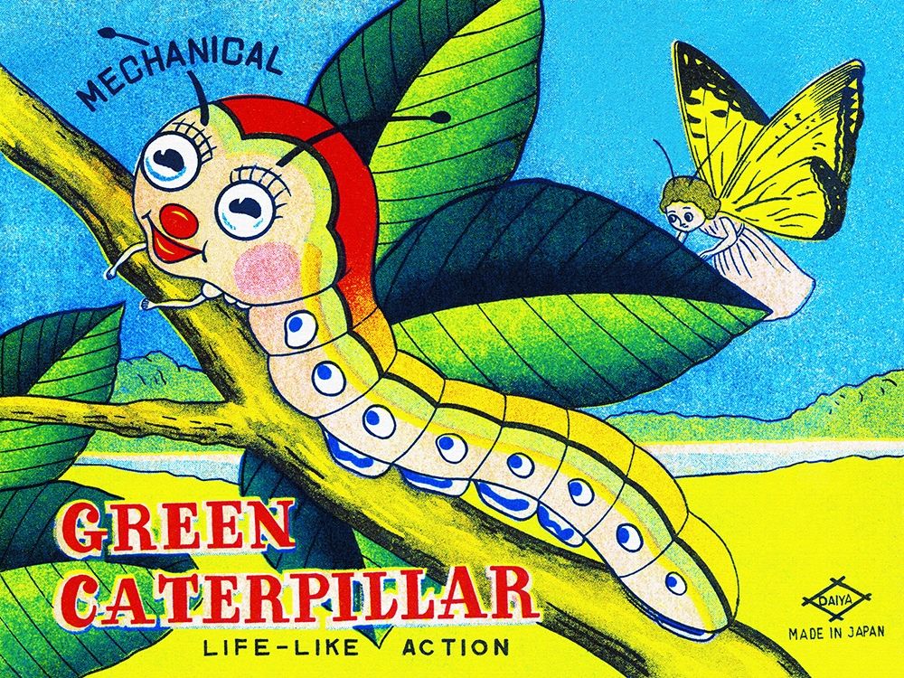 Wall Art Painting id:346407, Name: Mechanical Green Caterpillar, Artist: Retrobot