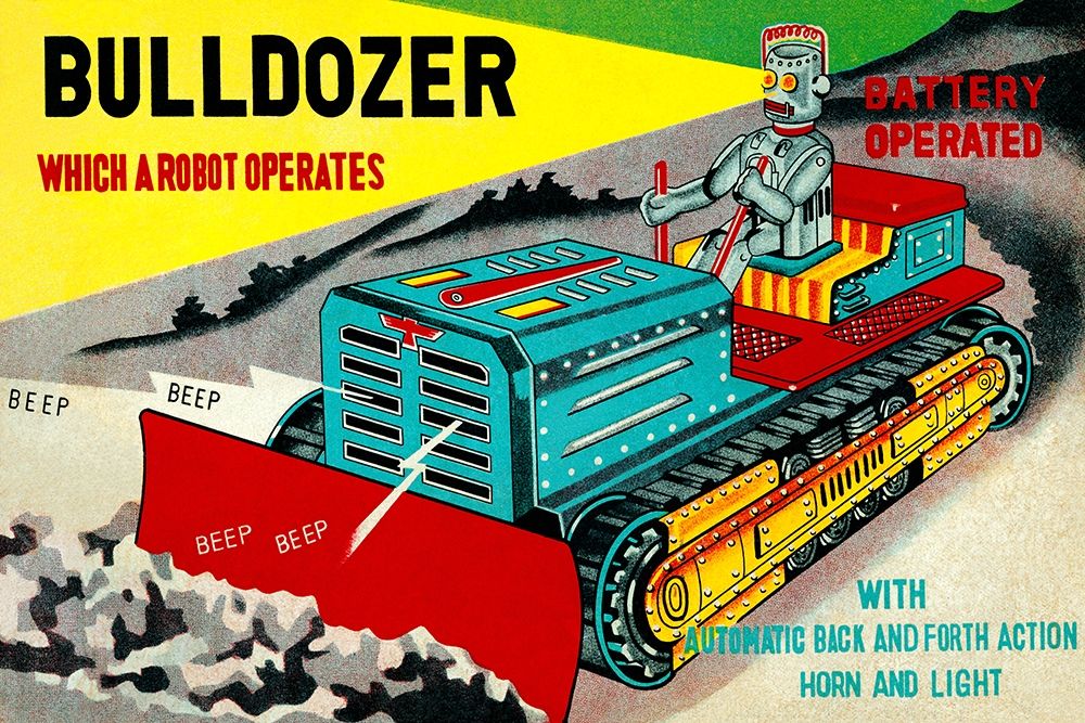 Wall Art Painting id:346775, Name: Bulldozer Which a Robot Operates, Artist: Retrotrans