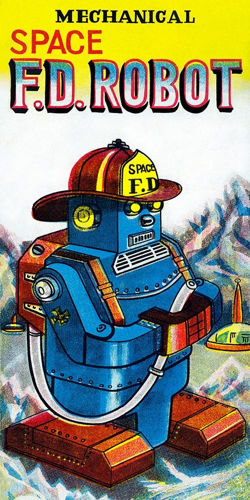 Wall Art Painting id:346440, Name: Mechanical Space Fire Department Robot, Artist: Retrobot
