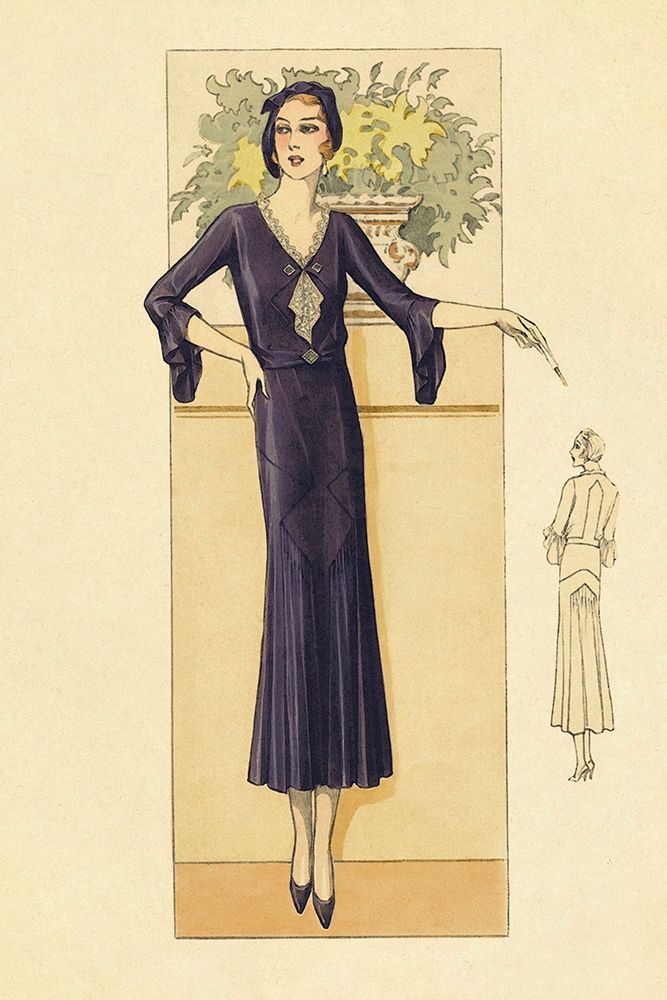 Wall Art Painting id:347606, Name: Daytime Dress in Navy, Artist: Vintage Fashion