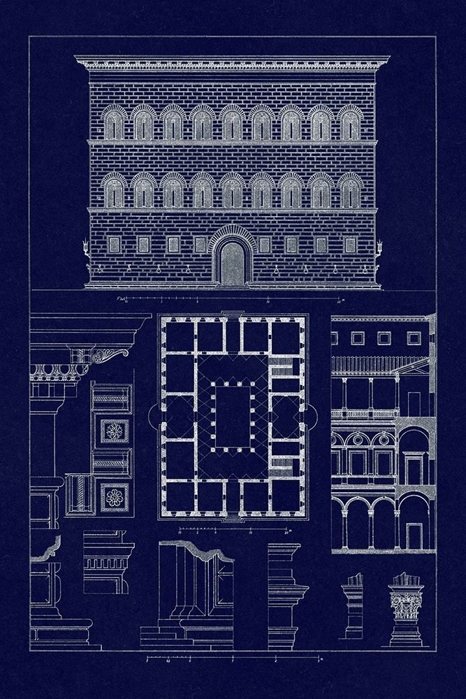 Wall Art Painting id:345854, Name: Palazzo Strozzi at Florence (Blueprint), Artist: Buhlmann, J.