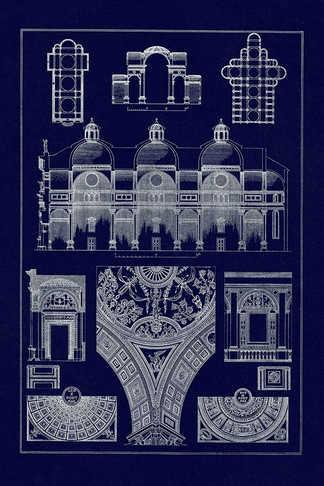 Wall Art Painting id:345866, Name: Cupola Vaulting of the Renaissance (Blueprint), Artist: Buhlmann, J.