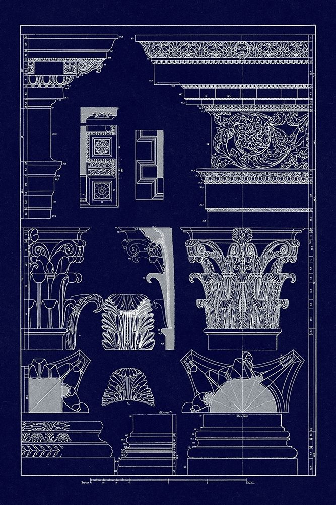 Wall Art Painting id:345900, Name: Entablatures, Capitals and Bases (Blueprint), Artist: Buhlmann, J.