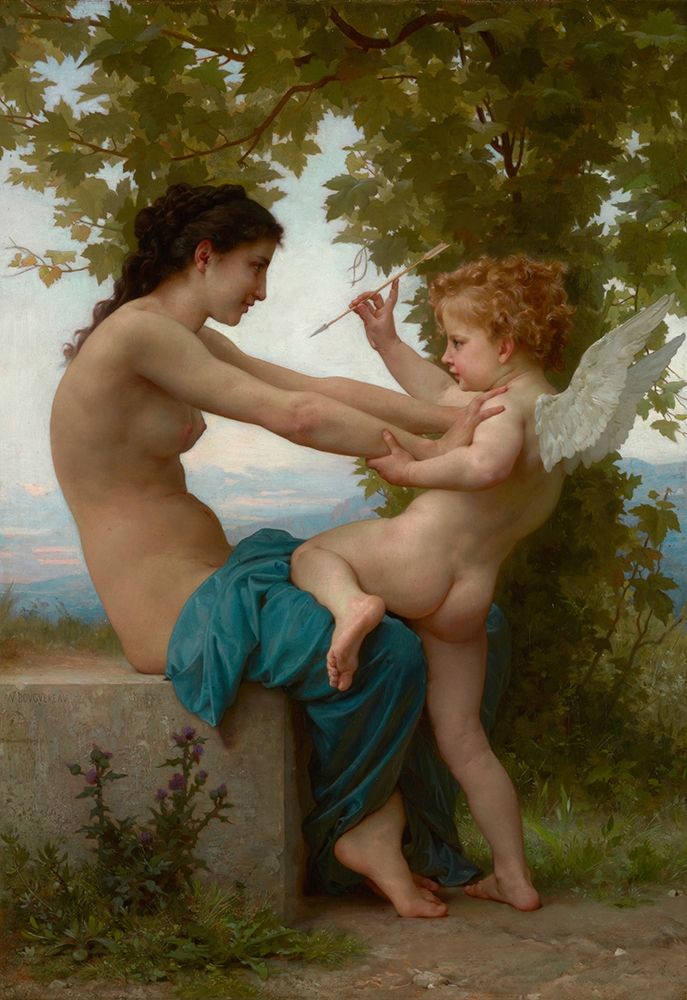 Wall Art Painting id:347928, Name: A Young Girl Defending Herself against Eros, Artist: Bouguereau, William-Adolphe