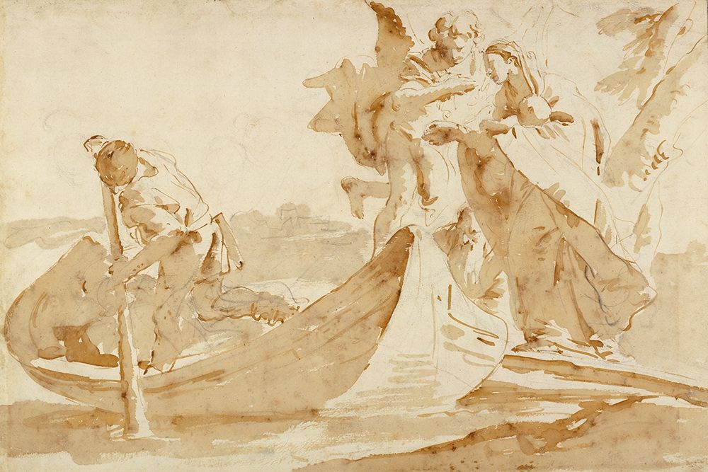 Wall Art Painting id:345555, Name: Flight into Egypt (recto); Various Studies (verso), Artist: Tiepolo, Giovanni Battista