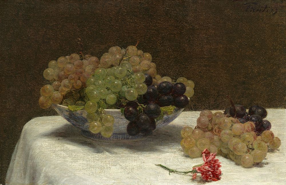 Wall Art Painting id:344162, Name: Still Life with Grapes and a Carnation, c. 1880, Artist: Fantin-Latour, Henri