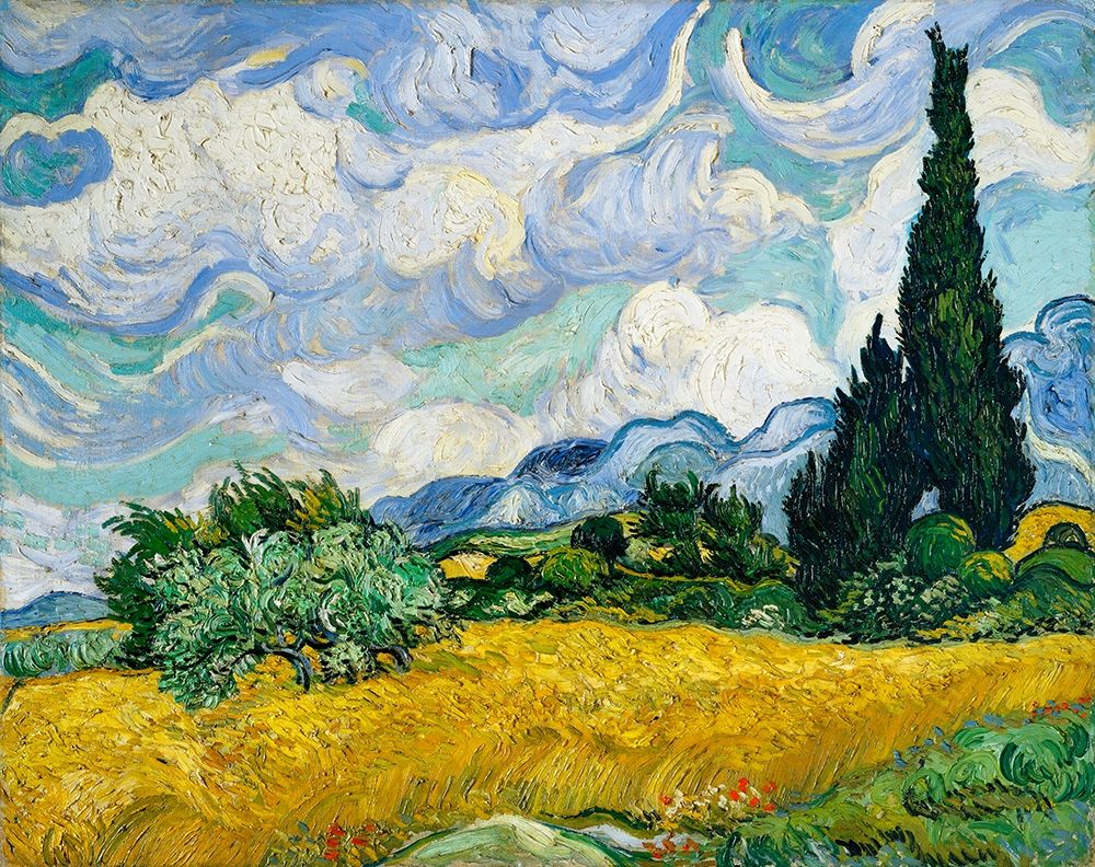 Wall Art Painting id:352541, Name: Wheat Field with Cypresses (1889), Artist: Van Gogh, Vincent
