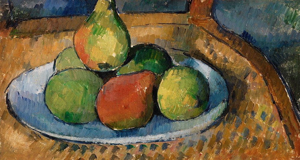 Wall Art Painting id:352608, Name: Plate of Fruit on a Chair, Artist: Cezanne, Paul