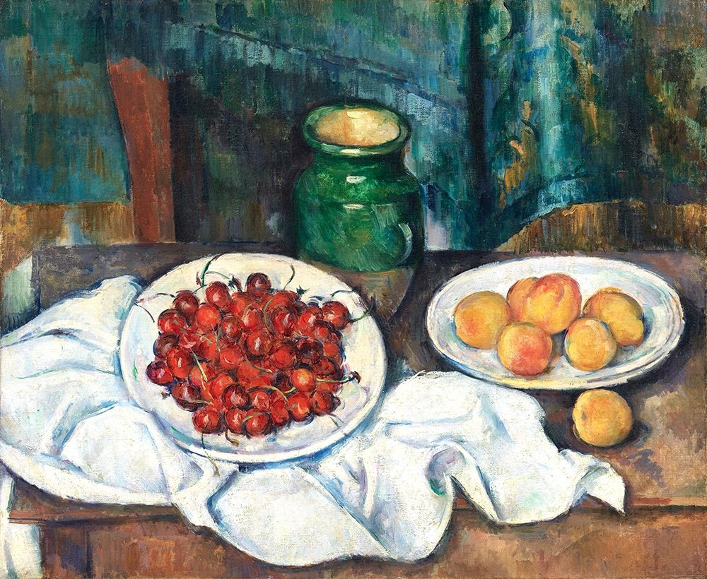 Wall Art Painting id:352640, Name: Still Life With Cherries And Peaches , Artist: Cezanne, Paul