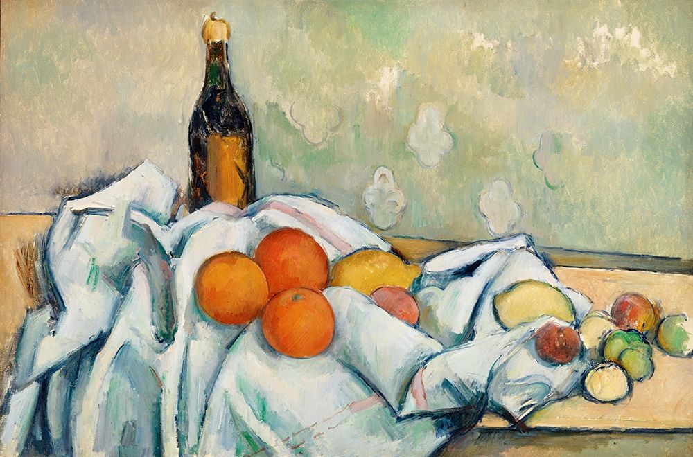 Wall Art Painting id:352643, Name: Bottle and Fruits, Artist: Cezanne, Paul