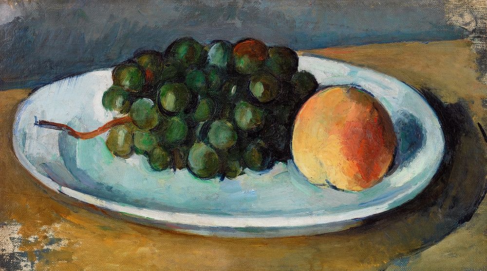 Wall Art Painting id:352672, Name: Grapes and Peach on a Plate , Artist: Cezanne, Paul