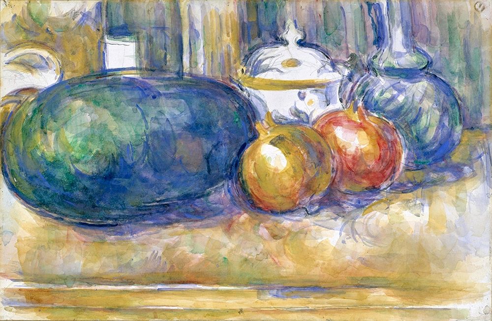 Wall Art Painting id:352705, Name: Still-Life with a Watermelon and Pomegranates, Artist: Cezanne, Paul