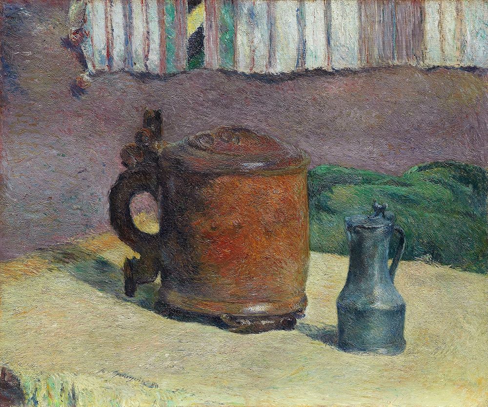 Wall Art Painting id:360423, Name: Still Life: Wood Tankard and Metal Pitcher, Artist: Gauguin, Paul