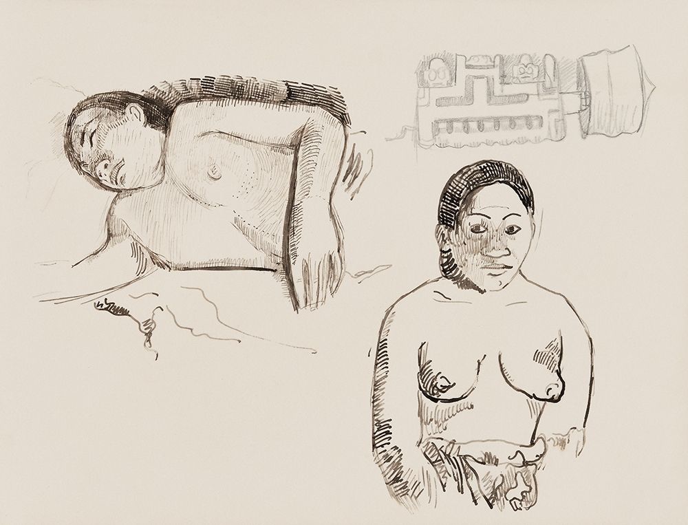 Wall Art Painting id:360476, Name: Two Tahitian Women and a Marquesan Earplug, Artist: Gauguin, Paul