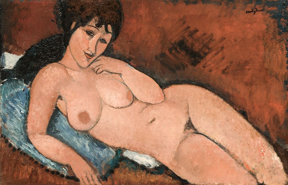 Wall Art Painting id:354665, Name: Nude on a Blue Cushion, Artist: Modigliani, Amedeo
