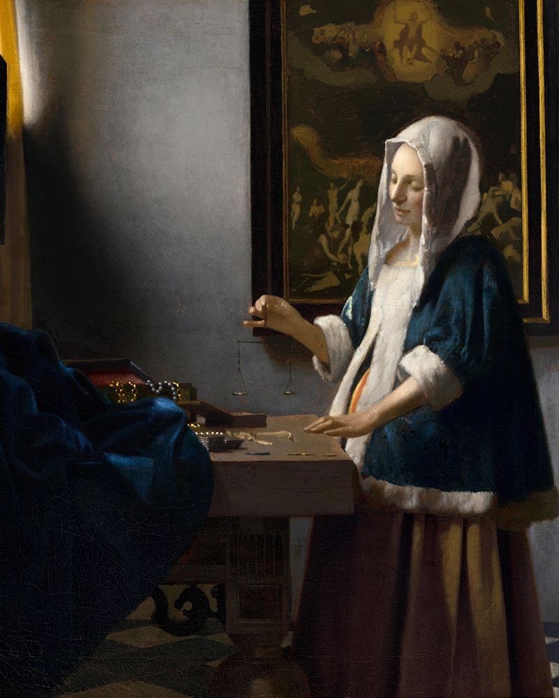 Wall Art Painting id:360693, Name: Woman Holding a Balance, Artist: Vermeer, Johannes